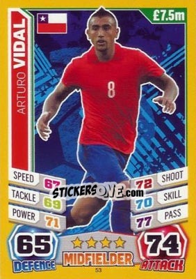 Sticker Arturo Vidal - Match Attax England 2014 n. 53 - Topps