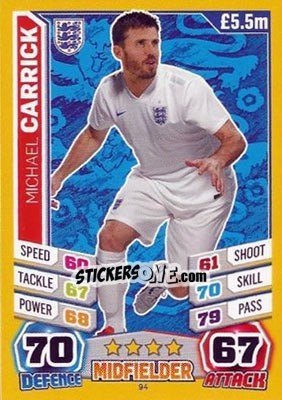 Sticker Michael Carrick - Match Attax England 2014 n. 94 - Topps