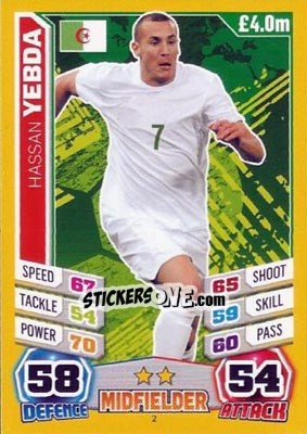 Sticker Hassan Yebda - Match Attax England 2014 n. 2 - Topps