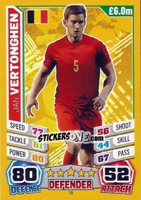 Sticker Jan Vertonghen - Match Attax England 2014 n. 19 - Topps