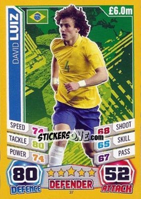 Sticker David Luiz - Match Attax England 2014 n. 37 - Topps