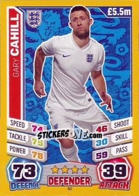 Sticker Gary Cahill - Match Attax England 2014 n. 80 - Topps