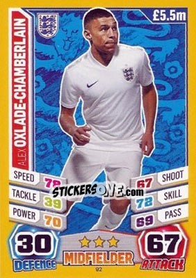 Sticker Alex Oxlade-Chamberlain - Match Attax England 2014 n. 92 - Topps
