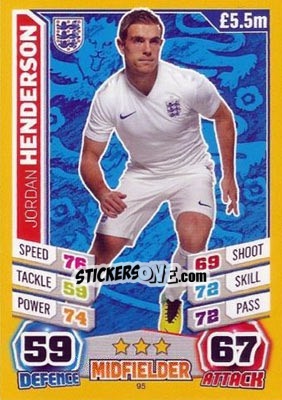 Sticker Jordan Henderson - Match Attax England 2014 n. 95 - Topps
