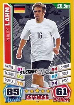 Sticker Philipp Lahm - Match Attax England 2014 n. 118 - Topps