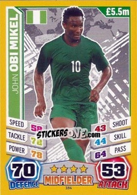 Sticker John Obi Mikel - Match Attax England 2014 n. 184 - Topps