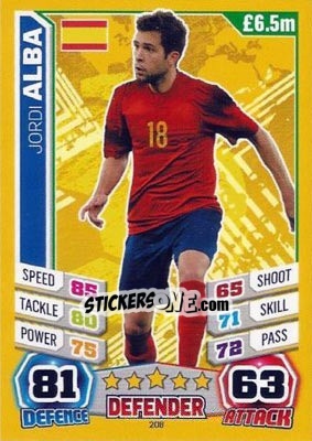 Sticker Jordi Alba - Match Attax England 2014 n. 208 - Topps