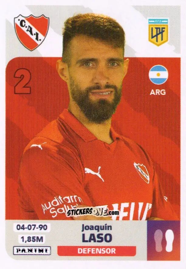Sticker Joaquín Laso - Fútbol Argentino 2024
 n. IND3 - Panini