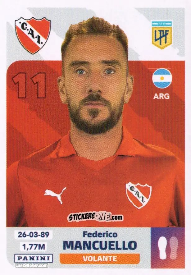Sticker Federico Mancuello - Fútbol Argentino 2024
 n. IND11 - Panini