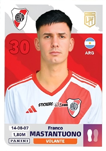 Cromo Franco Mastantuono - Fútbol Argentino 2024 n. RIV10 - Panini
