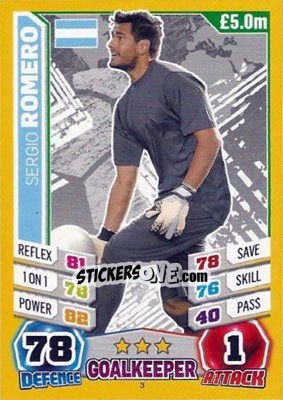 Sticker Sergio Romero - Match Attax World Stars 2014 n. 3 - Topps