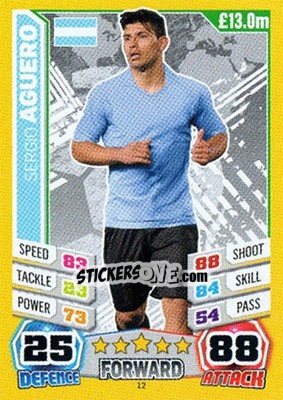 Sticker Sergio Aguero - Match Attax World Stars 2014 n. 12 - Topps