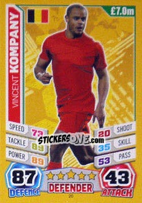Sticker Vincent Kompany - Match Attax World Stars 2014 n. 20 - Topps
