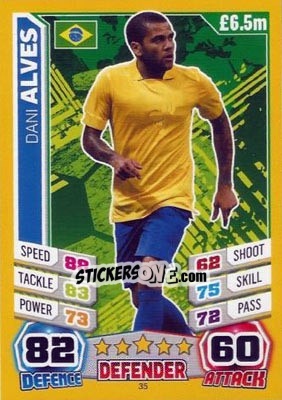 Sticker Dani Alves - Match Attax World Stars 2014 n. 35 - Topps
