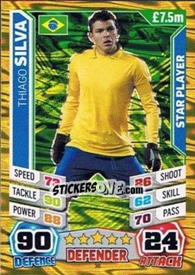 Sticker Thiago Silva - Match Attax World Stars 2014 n. 36 - Topps