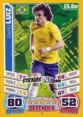 Sticker David Luiz - Match Attax World Stars 2014 - Topps