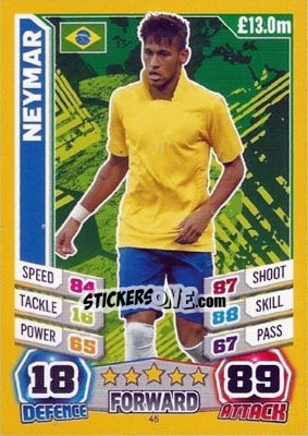 Sticker Neymar - Match Attax World Stars 2014 n. 45 - Topps