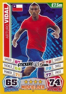 Sticker Arturo Vidal - Match Attax World Stars 2014 n. 53 - Topps