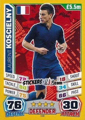 Sticker Laurent Koscielny - Match Attax World Stars 2014 n. 108 - Topps