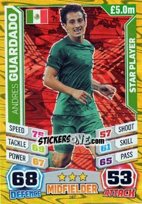 Sticker Andres Guardado - Match Attax World Stars 2014 n. 167 - Topps