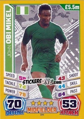 Sticker John Obi Mikel - Match Attax World Stars 2014 n. 184 - Topps