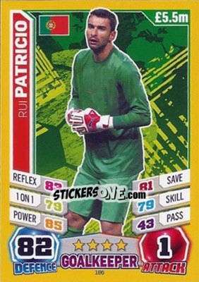 Sticker Rui Patricio - Match Attax World Stars 2014 n. 186 - Topps