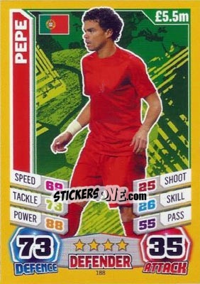 Sticker Pepe - Match Attax World Stars 2014 n. 188 - Topps