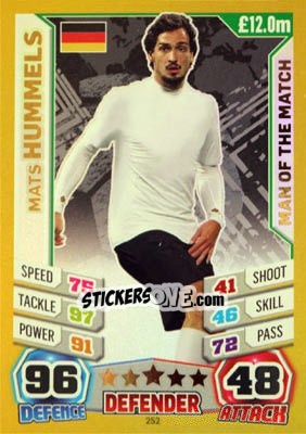 Sticker Mats Hummels - Match Attax World Stars 2014 n. 252 - Topps