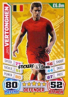 Sticker Jan Vertonghen - Match Attax World Stars 2014 n. 19 - Topps