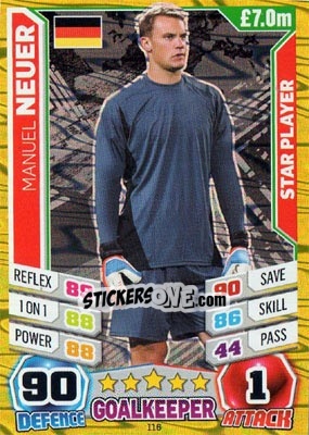 Sticker Manuel Neuer - Match Attax World Stars 2014 n. 116 - Topps