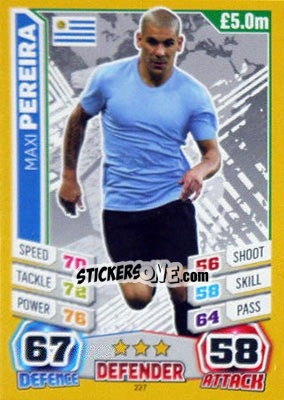 Sticker Maxi Pereira - Match Attax World Stars 2014 n. 227 - Topps