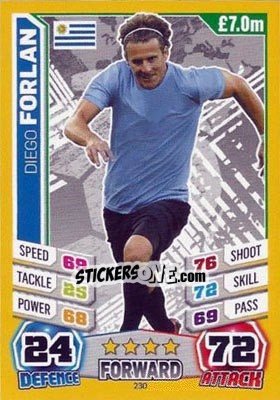 Sticker Diego Forlan - Match Attax World Stars 2014 n. 230 - Topps