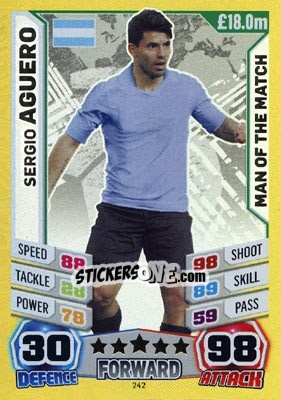 Sticker Sergio Aguero - Match Attax World Stars 2014 n. 242 - Topps