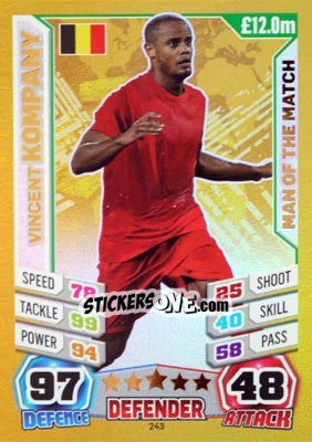 Sticker Vincent Kompany - Match Attax World Stars 2014 n. 243 - Topps