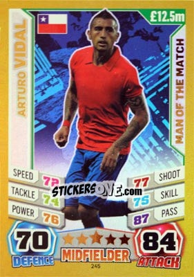 Sticker Arturo Vidal - Match Attax World Stars 2014 n. 245 - Topps