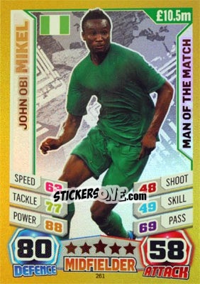 Sticker John Obi Mikel - Match Attax World Stars 2014 n. 261 - Topps