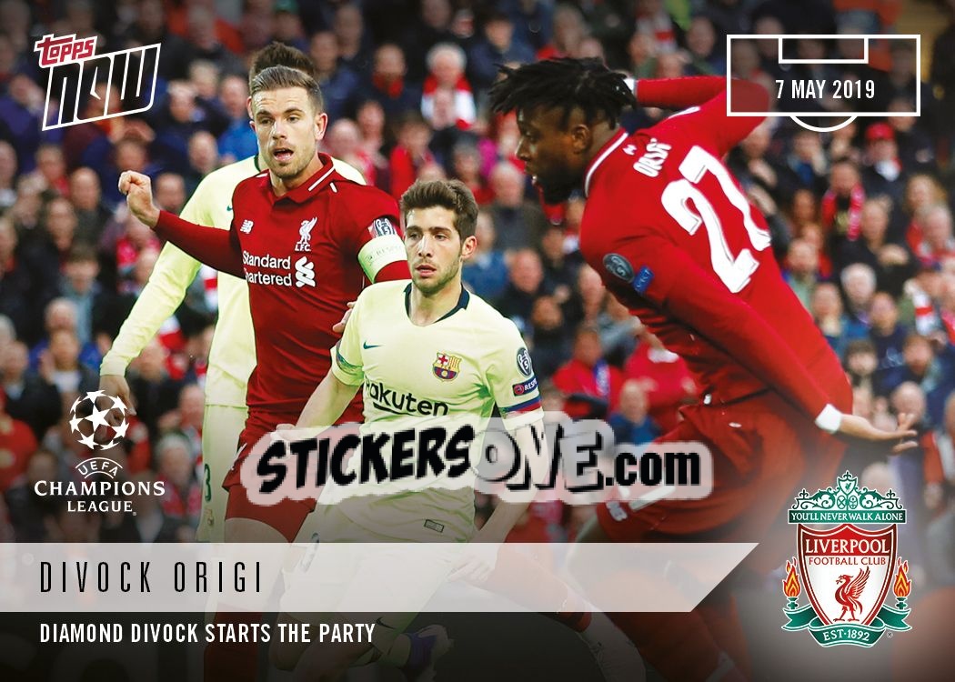 Sticker Divock Origi - Now UEFA Champions League 2018-2019
 n. 50 - Topps