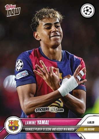 Sticker Lamine Yamal (Youngest Player To Score And Assist In A Match) - Now UEFA Champions League 2024-2025
 n. 121 - Topps