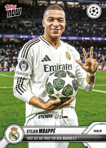 Sticker Kylian Mbappé (First Ucl Hat-Trick) - Now UEFA Champions League 2024-2025
 n. 108 - Topps
