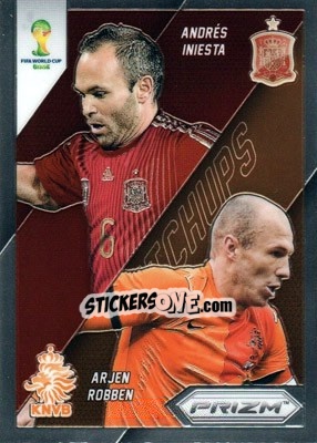 Sticker Andres Iniesta / Arjen Robben - FIFA World Cup Brazil 2014. Prizm n. WCM-4 - Panini