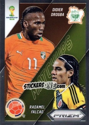 Sticker Didier Drogba / Radamel Falcao - FIFA World Cup Brazil 2014. Prizm - Panini