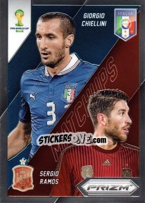 Figurina Giorgio Chiellini / Sergio Ramos - FIFA World Cup Brazil 2014. Prizm - Panini