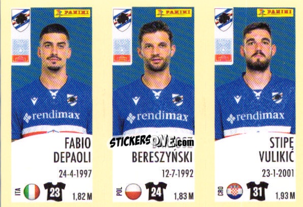 Sticker Fabio Depaoli / Bartosz Bereszynski / Stipe Vulikić - Calciatori 2024-2025 n. 654 - Panini
