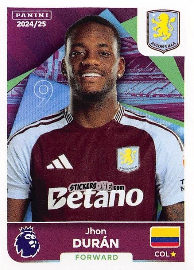 Cromo Jhon Durán - English Premier League 2024-2025
 n. 102 - Panini