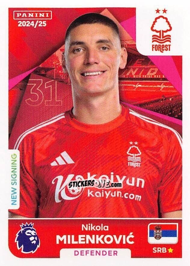 Figurina Nikola Milenković - English Premier League 2024-2025
 n. 502 - Panini