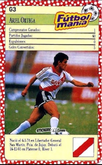 Cromo Ariel Ortega - Boca Juniors VS River Plate 1993-1994
 n. G3 - Cromy