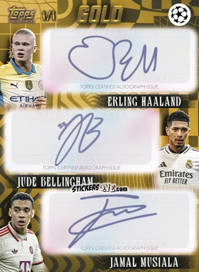 Sticker Erling Haaland / Jude Bellingham / Jamal Musiala - Gold UEFA Club Competitions 2024-2025
 n. A90 - Topps
