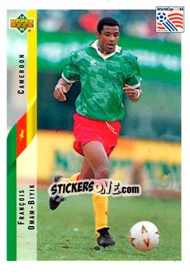 Sticker Francois Omam-Biyik - World Cup USA 1994. Contenders English/Spanish - Upper Deck
