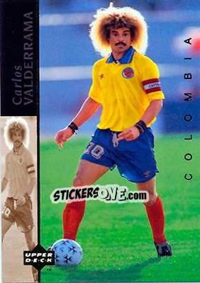 Sticker Carlos Valderrama - World Cup USA 1994. Contenders English/Spanish - Upper Deck