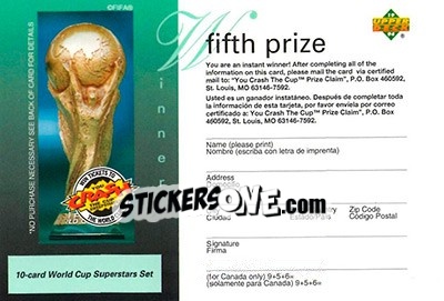 Sticker Fifth Prize - World Cup USA 1994. Contenders English/Spanish n. PC5 - Upper Deck